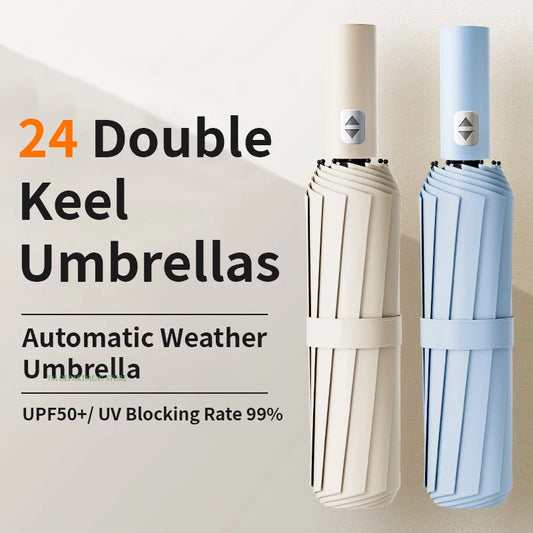24 Bone Windproof anti-UV Fully Automatic Large Umbrella 3 Folding