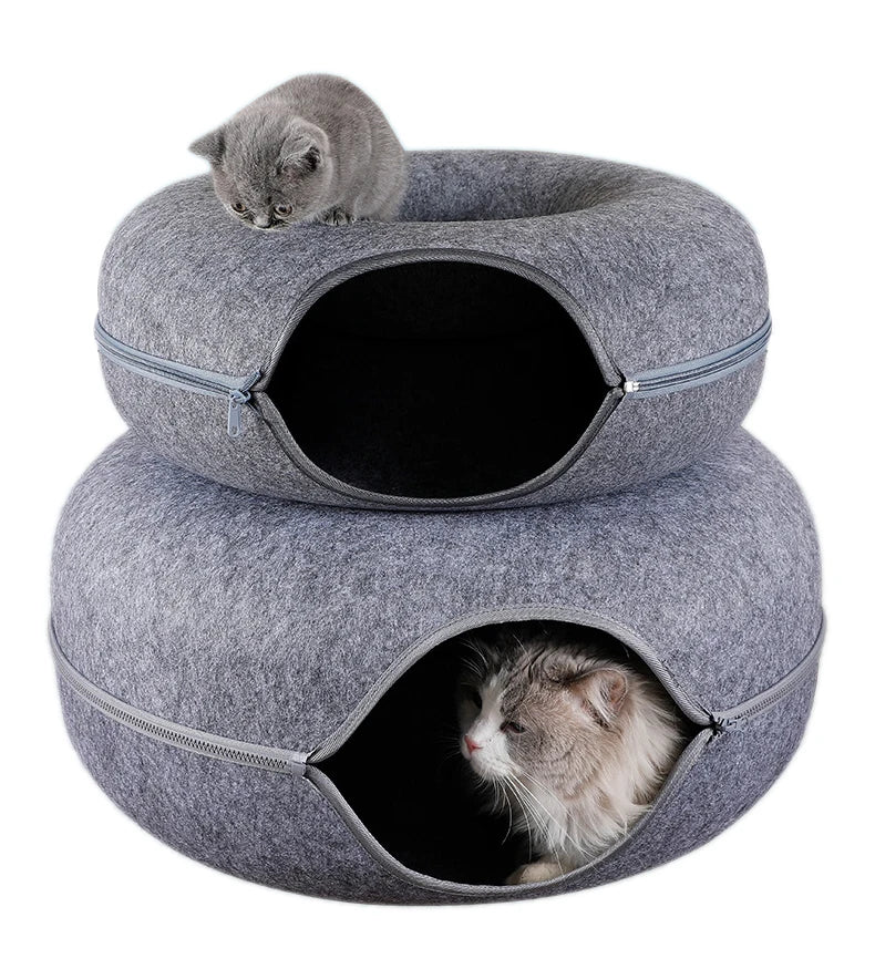 Interactive Round Cat Tunnel Bed – Donut Felt Nest, Scratcher & Sleeping Cushion for Kittens & Cats