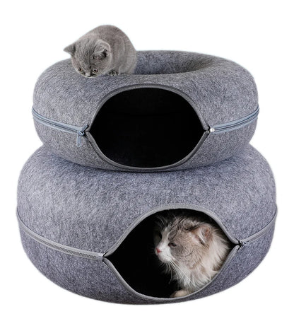 Interactive Round Cat Tunnel Bed – Donut Felt Nest, Scratcher & Sleeping Cushion for Kittens & Cats