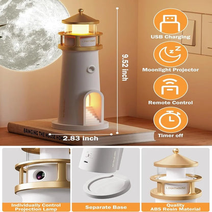 Moon Projection Night Light Lighthouse Decorative Light Charging Bluetooth Music Birthday Gift Suitable for Children and Lovers