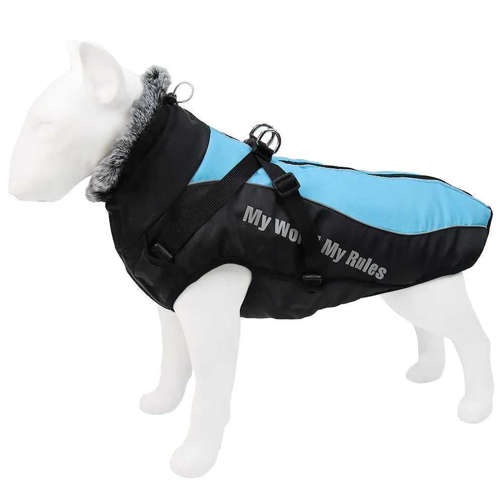 Stay Dry in Style  Waterproof Large Dog Clothes with Warm Furry Collar