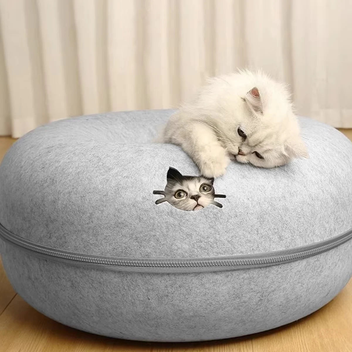 Interactive Round Cat Tunnel Bed – Donut Felt Nest, Scratcher & Sleeping Cushion for Kittens & Cats