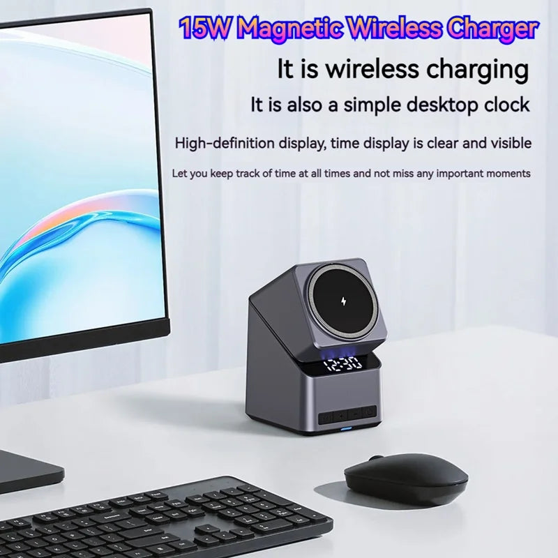 15W Electric Rotating Magnetic Wireless Charger Time Display Charging Station