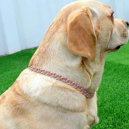 Dog Chain Diamond Cuban Collar Walking Metal Chain Collar with Design Secure Buckle, Pet Cat Cuban Collar Jewelry Accessories