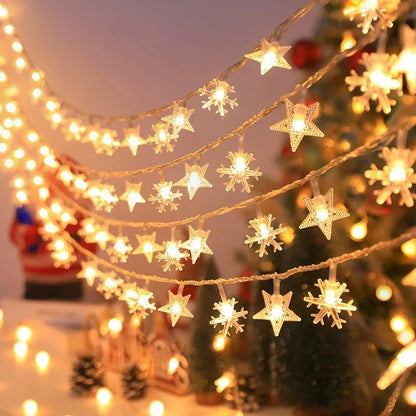 1.5-10meters 2025 Christmas String Lights Star Snowflake LED Light