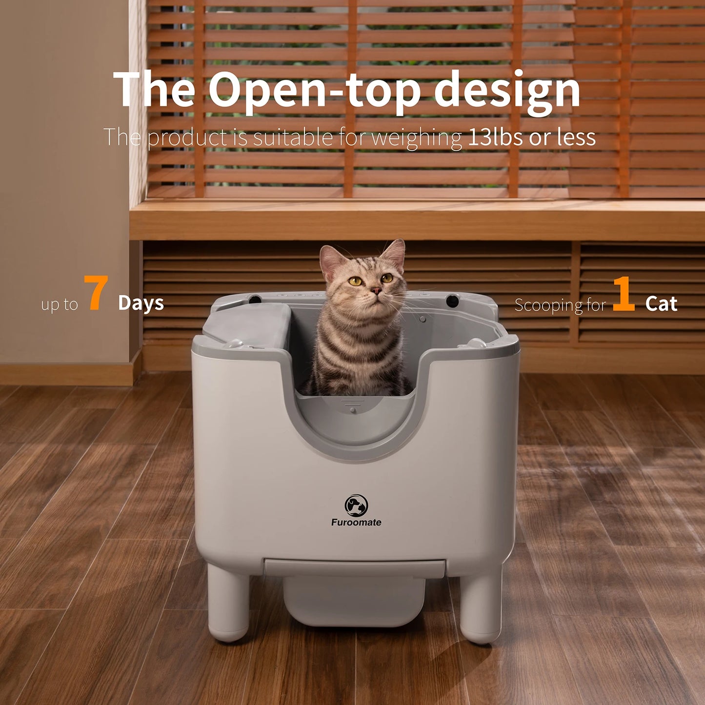 F6 Self-Cleaning Litter Box - Open-Top Automatic Cat Litter Box with Odor Control, Safety Features, and Easy Maintenance