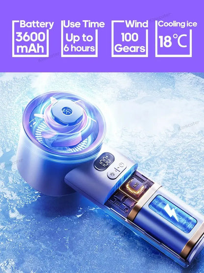 Portable Handheld Turbo Fan 100 Wind Speeds Adjustable Mini Personal Fan