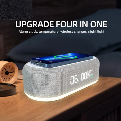Alarm Clock Wireless Chargers Pad Phone Bedroom Lamp Night Light