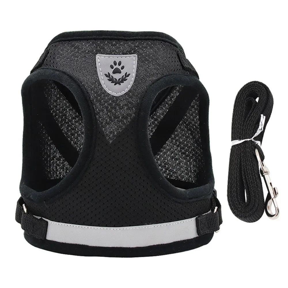 Reflective Escape-Proof Cat & Puppy Harness Set – Soft Mesh Vest