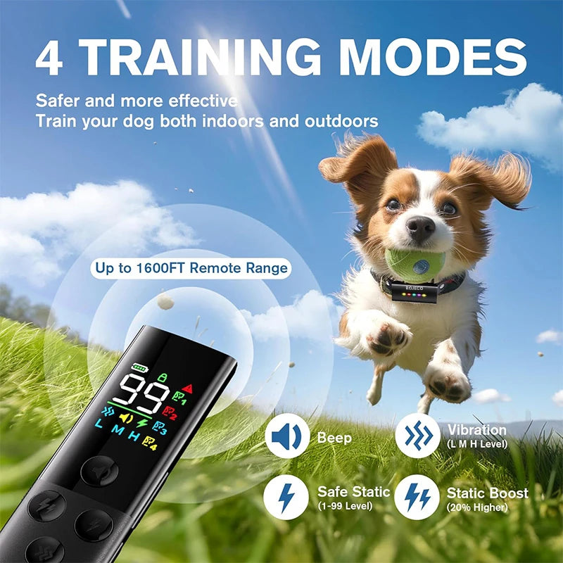 ROJECO  Dog Training Collar with Remote Control 1600FT IP67 Waterproof Electric Dog Collar For Pet Dog Bark Control Stop Collar