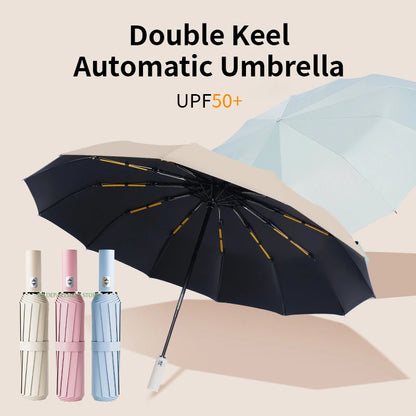 24 Bone Windproof anti-UV Fully Automatic Large Umbrella 3 Folding