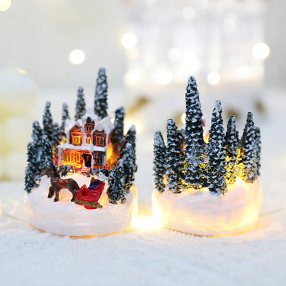 Christmas LED Light Ornaments Santa Castle Snow House Luminous Crafts