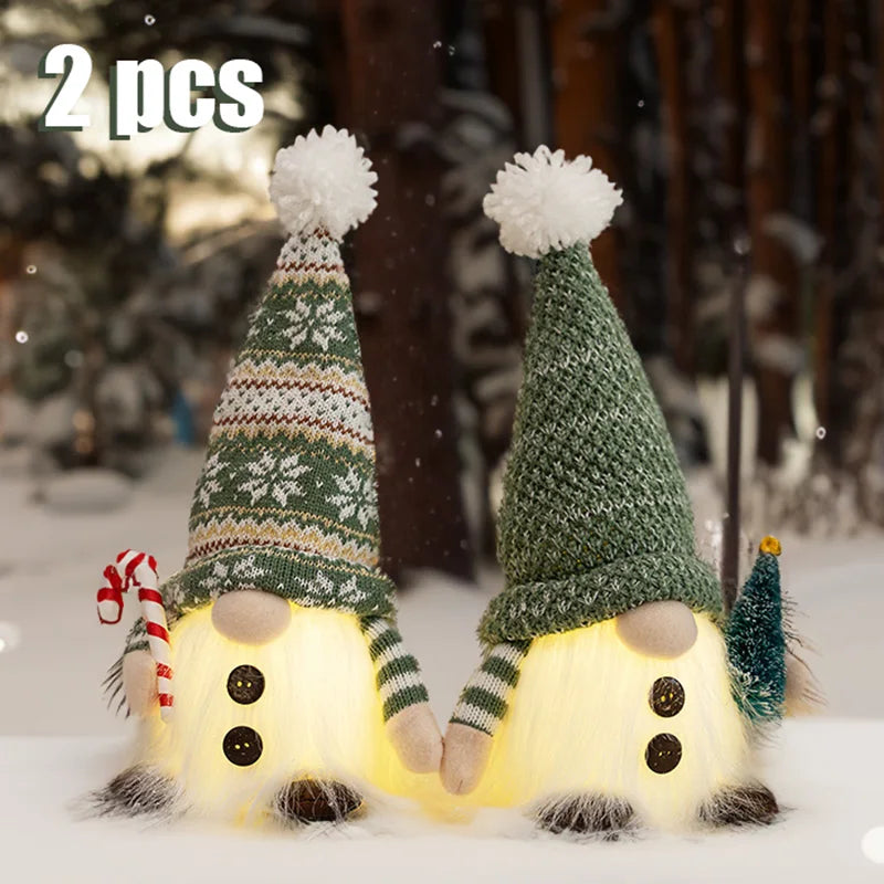 30cm Glowing Knitted Gnome Doll Couple with Led Night Light 2025 Christmas Decorations Home Xmas Tree Decor New Year 2026 Gift