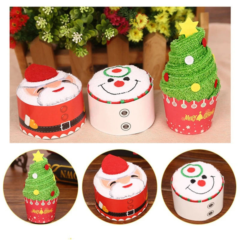Cartoon Xmas Tree Santa Shape Towel Home Christmas Decoration