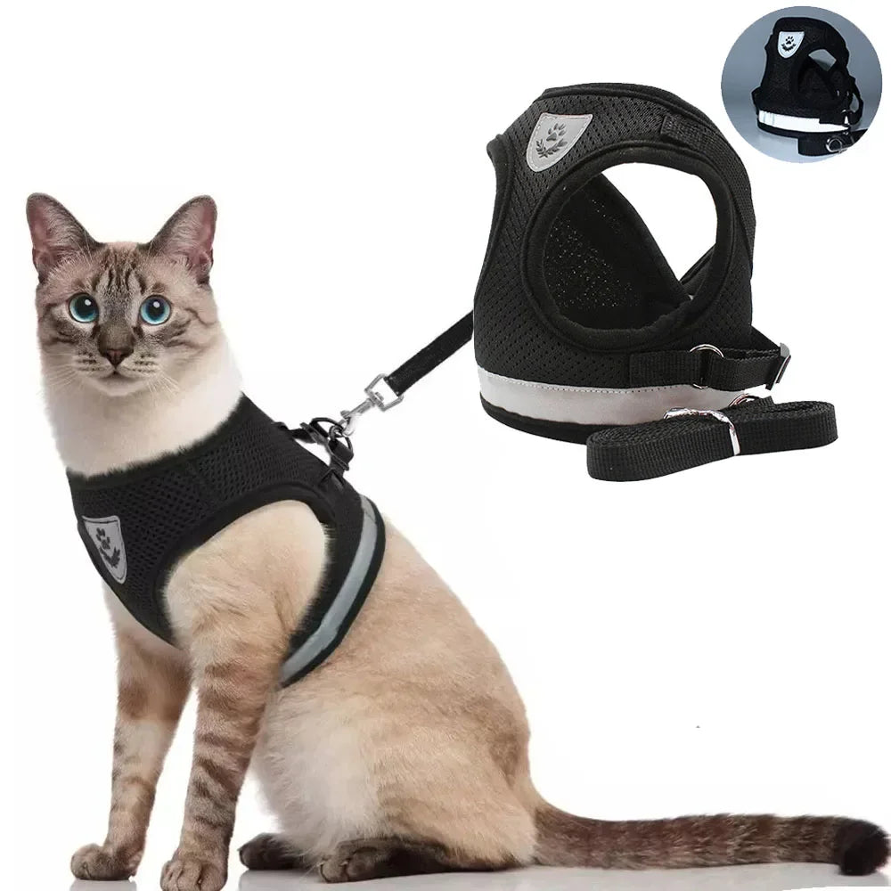 Reflective Escape-Proof Cat & Puppy Harness Set – Soft Mesh Vest