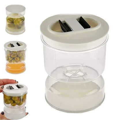 Pickle Jar with Flip Container and Strainer Hourglass