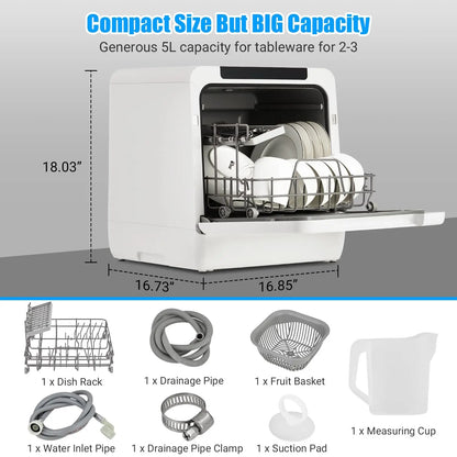 Portable Dishwasher Countertop, Dishwasher Countertop 5L Built-In Water Tank