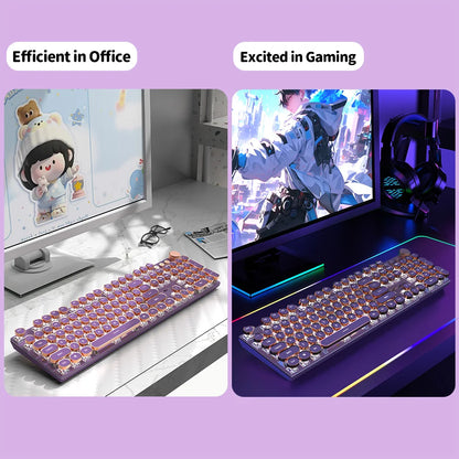 Mechanical Gaming Keyboard, 104 Keys Round Keycaps LED White Backli