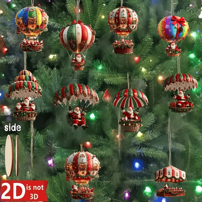 10Pcs Christmas Wooden Hot Air Balloon Santa Claus 2D