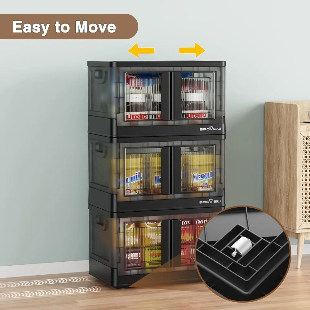 Stackable 34-Quart Collapsible Storage Bins with Wheels and Doors