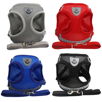 Reflective Escape-Proof Cat & Puppy Harness Set – Soft Mesh Vest