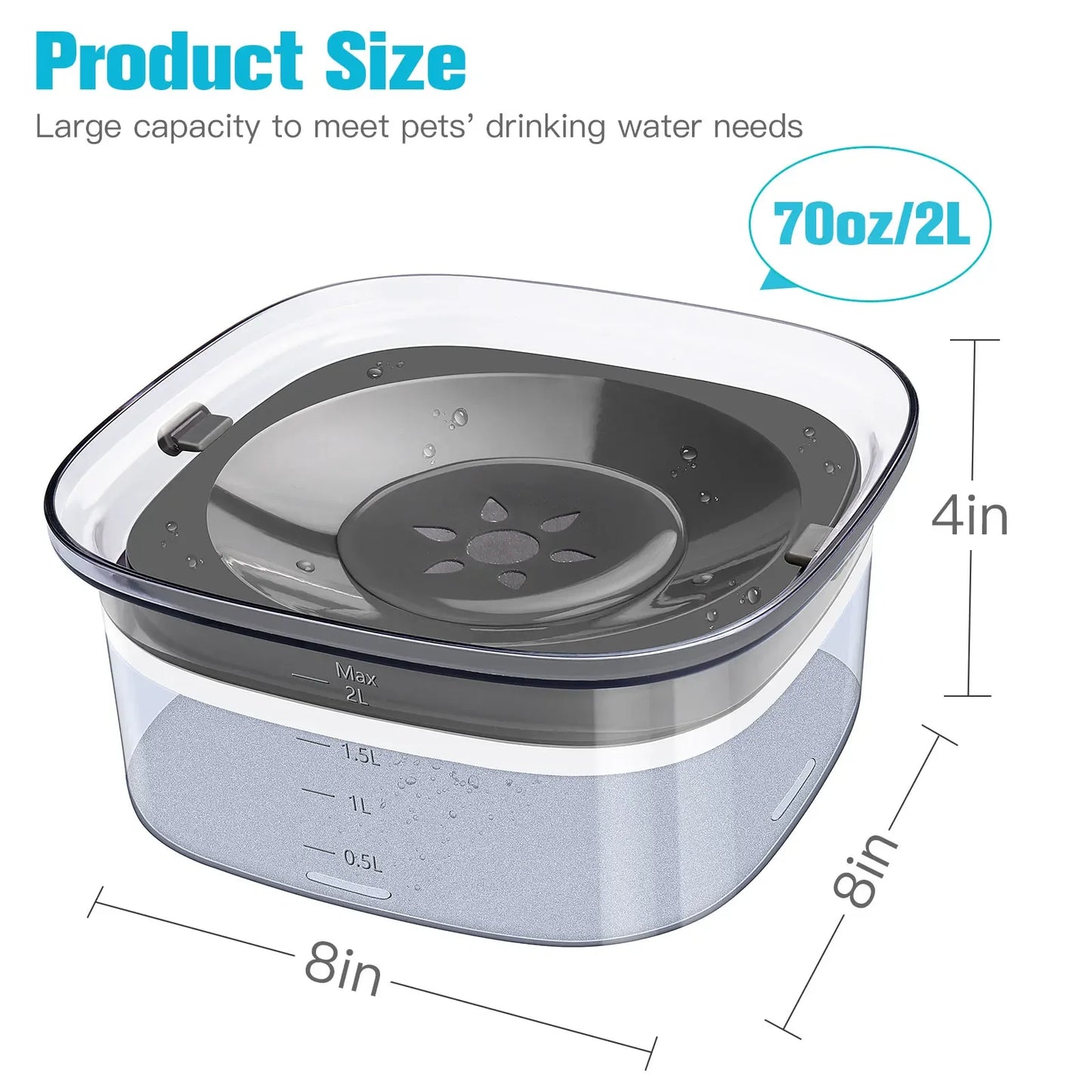 70oz/3L Transparent Dog Water Bowl