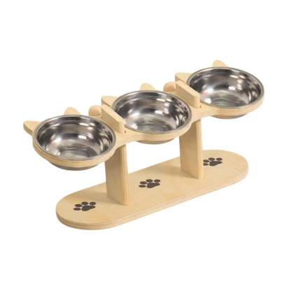 Zen-Rise Elevated Feeder – Wooden Stand with Dual Stainless Steel Bowls