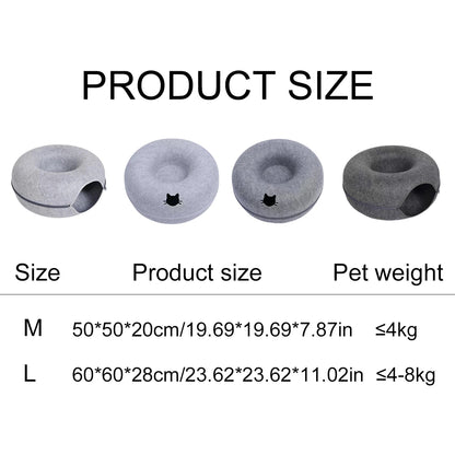 Interactive Round Cat Tunnel Bed – Donut Felt Nest, Scratcher & Sleeping Cushion for Kittens & Cats