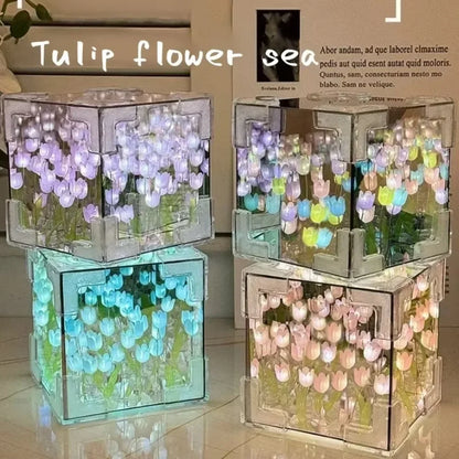 New Creative Diy Tulip Flower Sea Cube Three-Dimensional Small Night Lamp