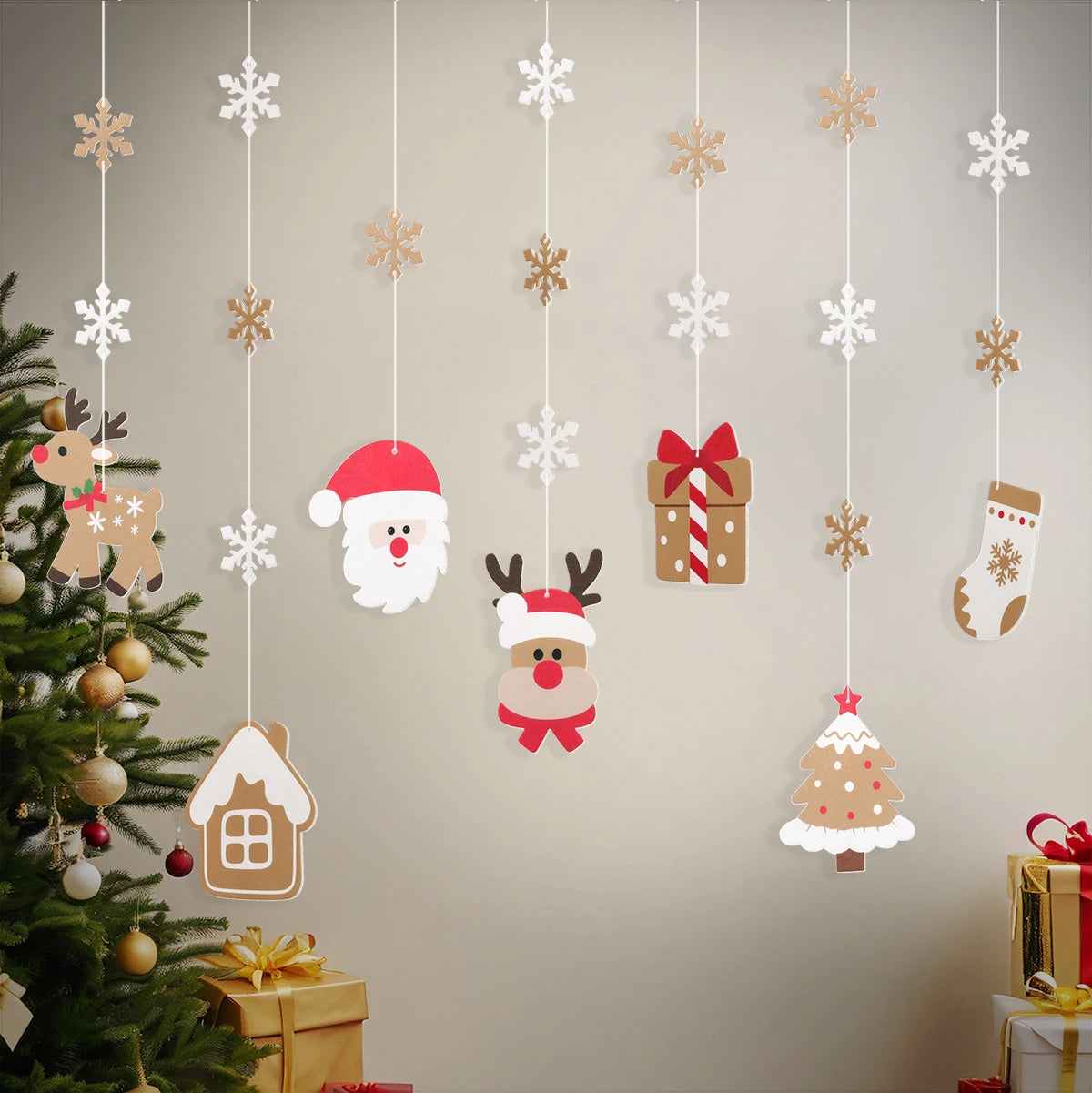 Christmas Background Wall Hanging Accessories Old Man Deer Tree