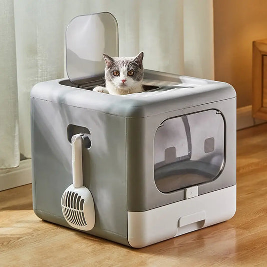 Cat Litter Box with Scoop and Tray Sifting Enclosed Foldable Kitten Toilet