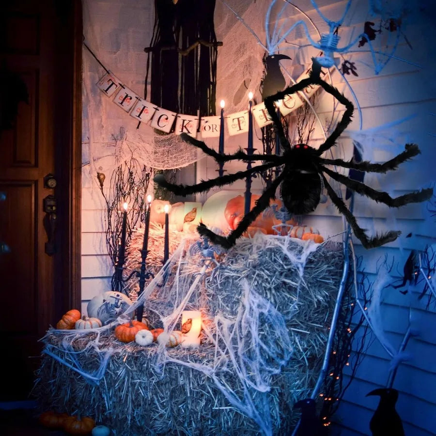 30cm/50cm/75cm/90cm/125cm/150cm/200cm Halloween Giant Black Spider Decoration Haunted House Prop Indoor Outdoor Decor