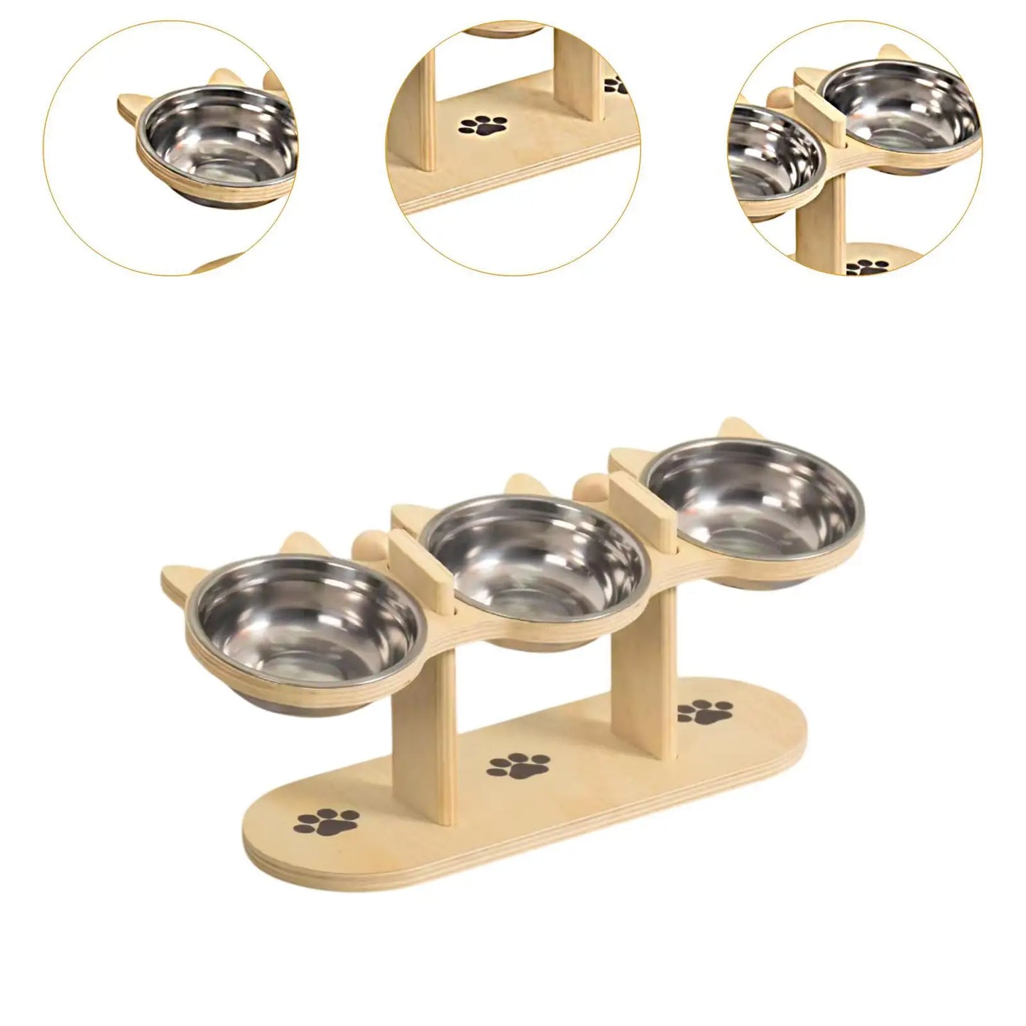 Zen-Rise Elevated Feeder – Wooden Stand with Dual Stainless Steel Bowls