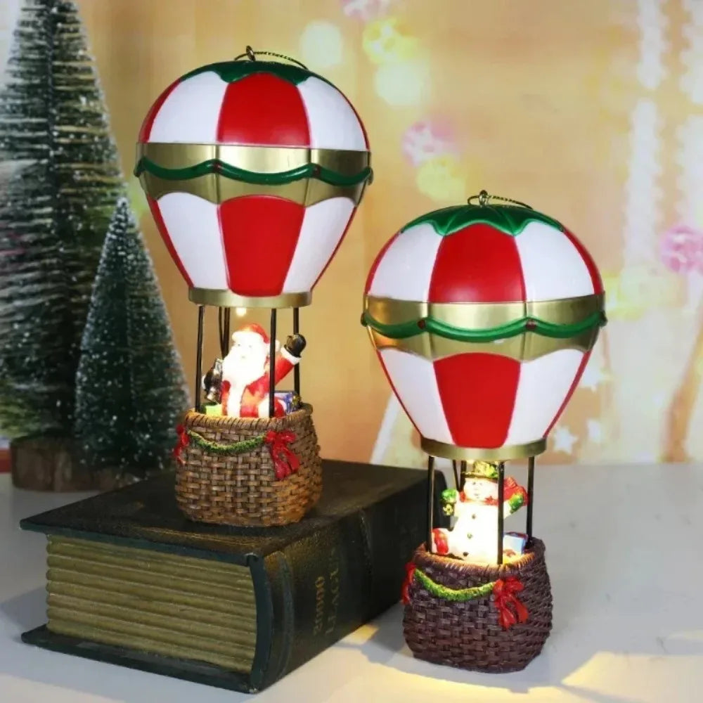 Christmas Glowing Ornaments, Santa Claus Snowman Hot Air Balloon with LED Light