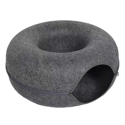Interactive Round Cat Tunnel Bed – Donut Felt Nest, Scratcher & Sleeping Cushion for Kittens & Cats