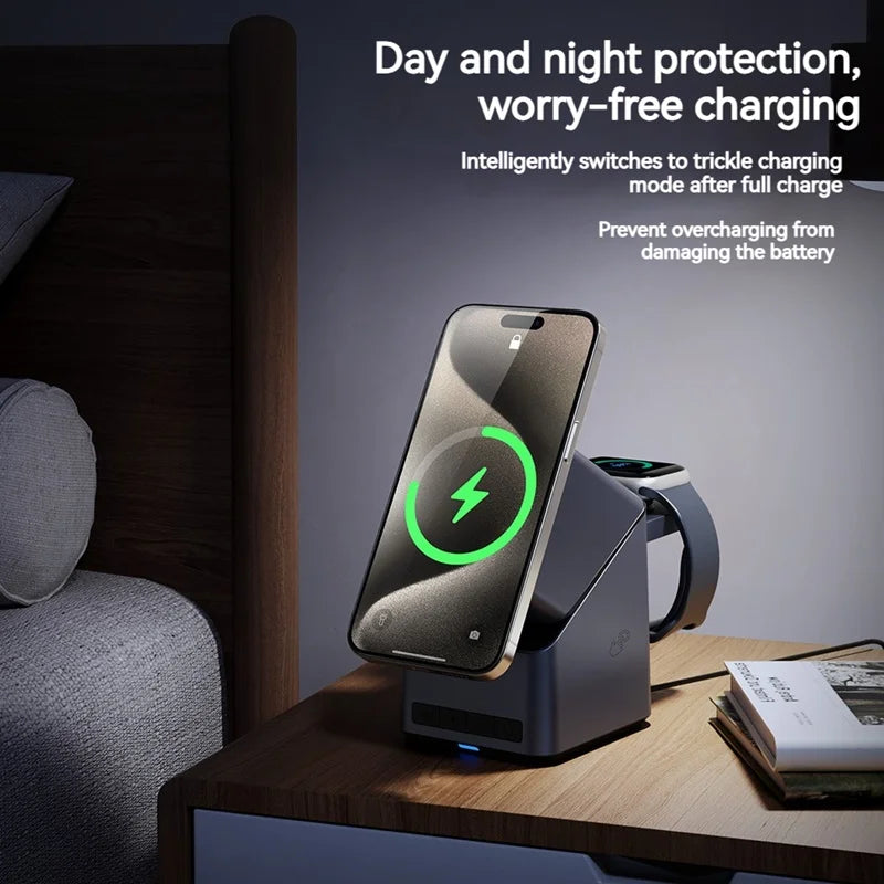 15W Electric Rotating Magnetic Wireless Charger Time Display Charging Station