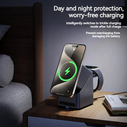 15W Electric Rotating Magnetic Wireless Charger Time Display Charging Station